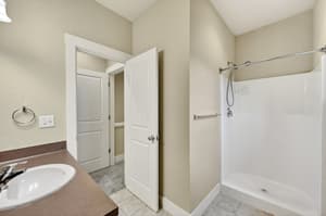 Bathroom with walk in shower, single vanity at Glisan Townhomes, 17218-17298 NE Glisan St, Gresham, Oregon 97230