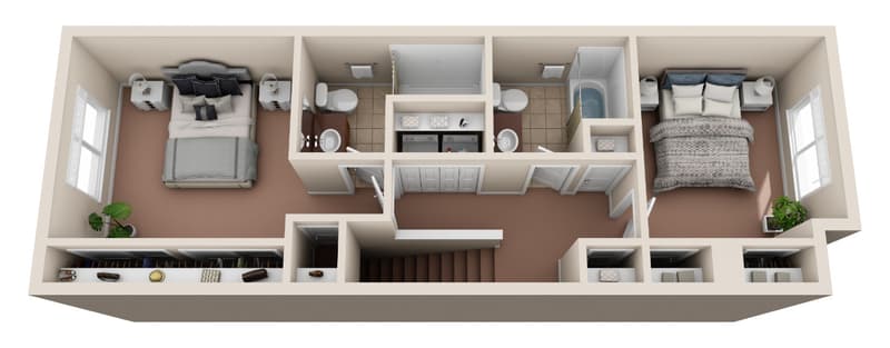 2-bedroom townhome floor plan — level 2