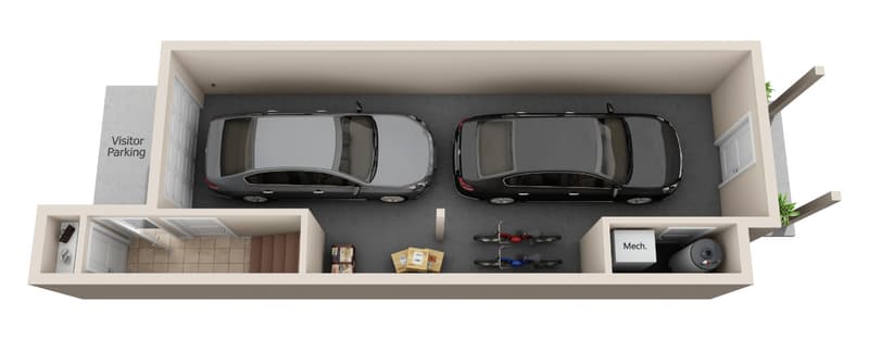 2-bedroom townhome floor plan — level 3