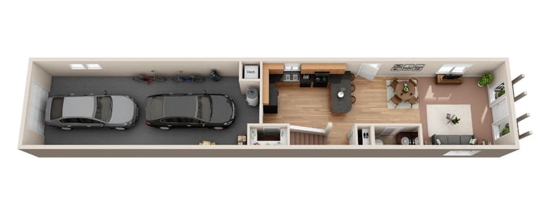 3-bedroom townhome floor plan — level 1
